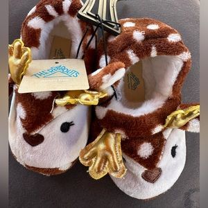 Kids memory foam reindeer slippers.